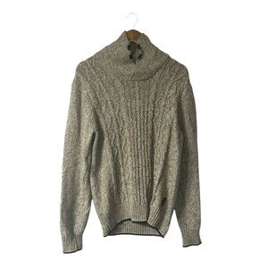 Roots Canada Cableknit Tan Brown Sweater Pullover Mock Neck Fall Size Large